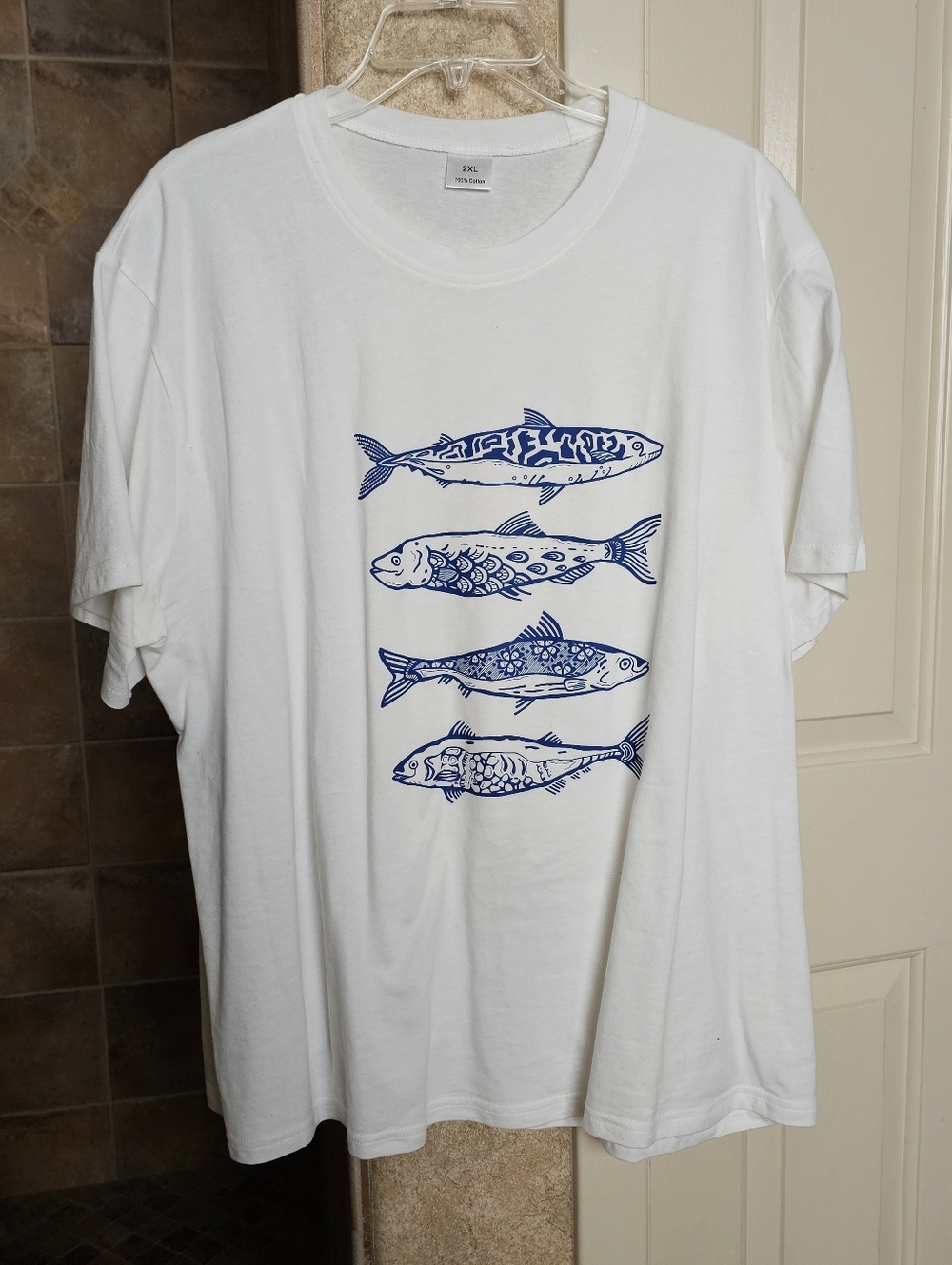 EUC White Fish Graphic T-Shirt - Blue Print